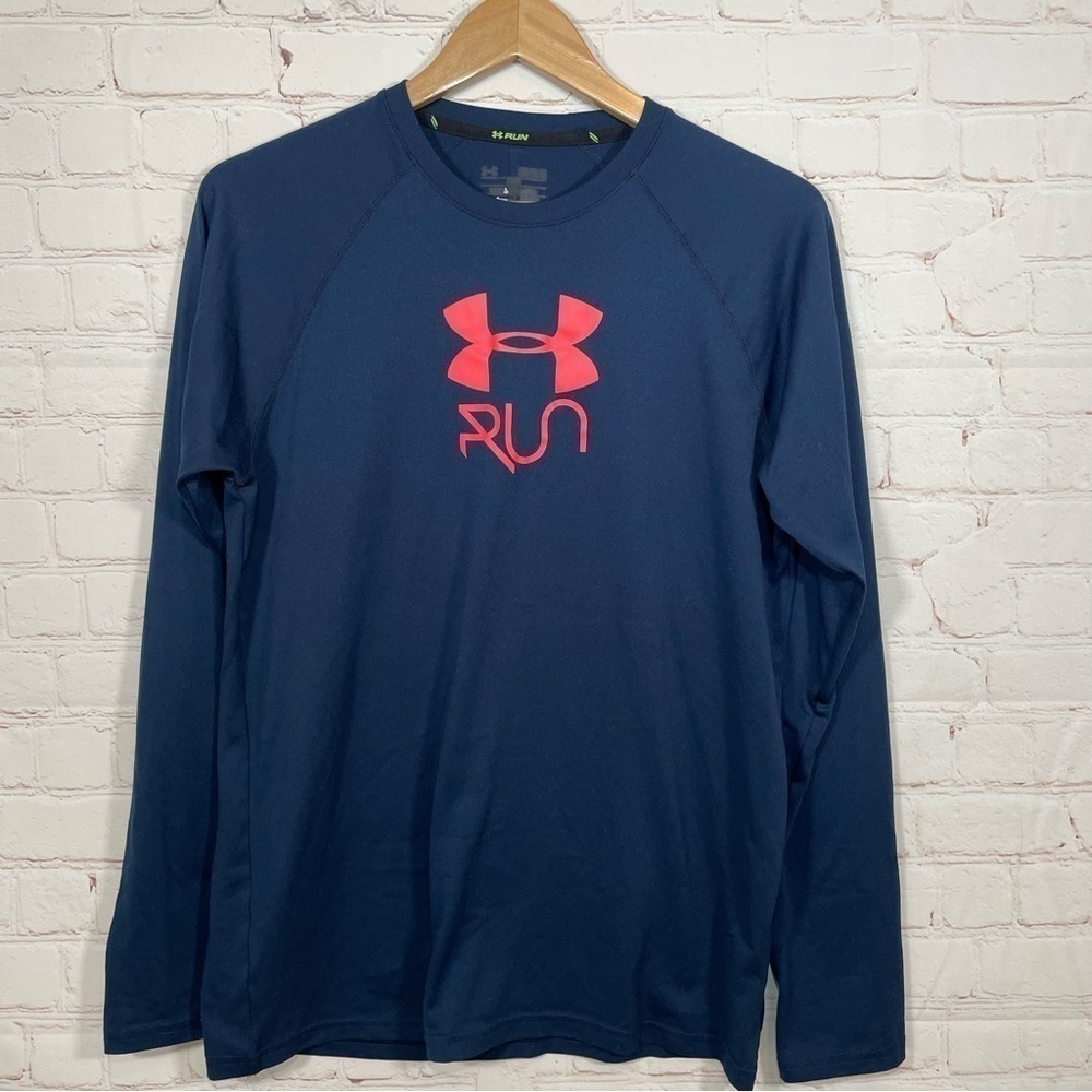 Under Armour Compression Shirt Mens Medium Blue Crewneck Layer Run Long Sleeve